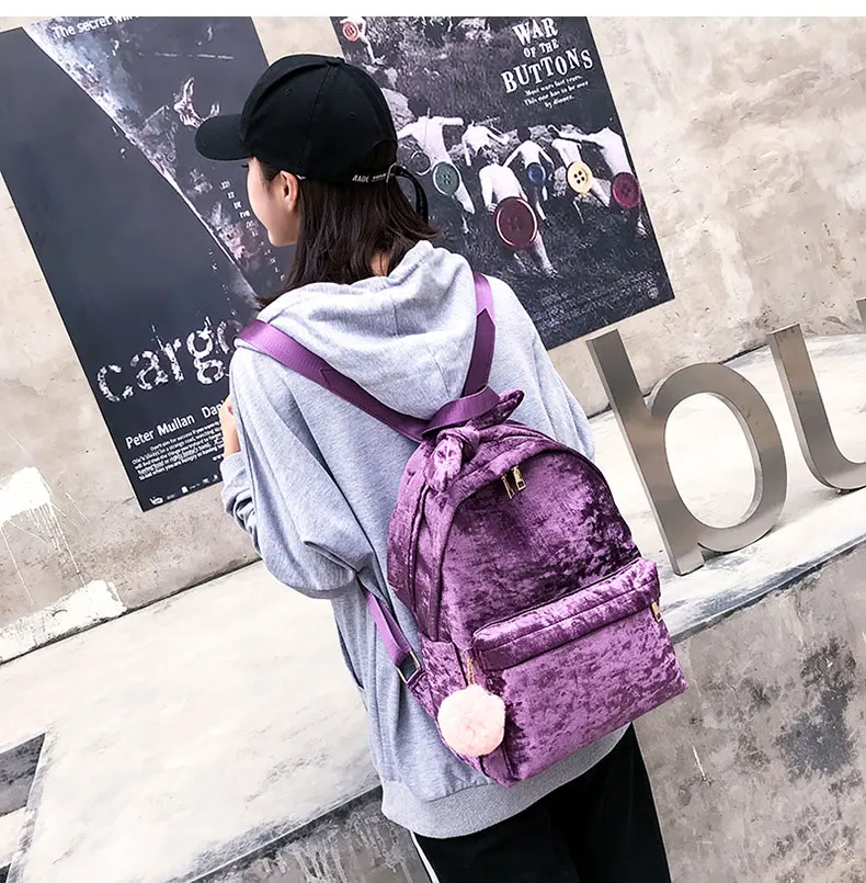 Female Soft Velour Velvet Backpacks Women Fashion Style Large Capacity Shoulder Bags