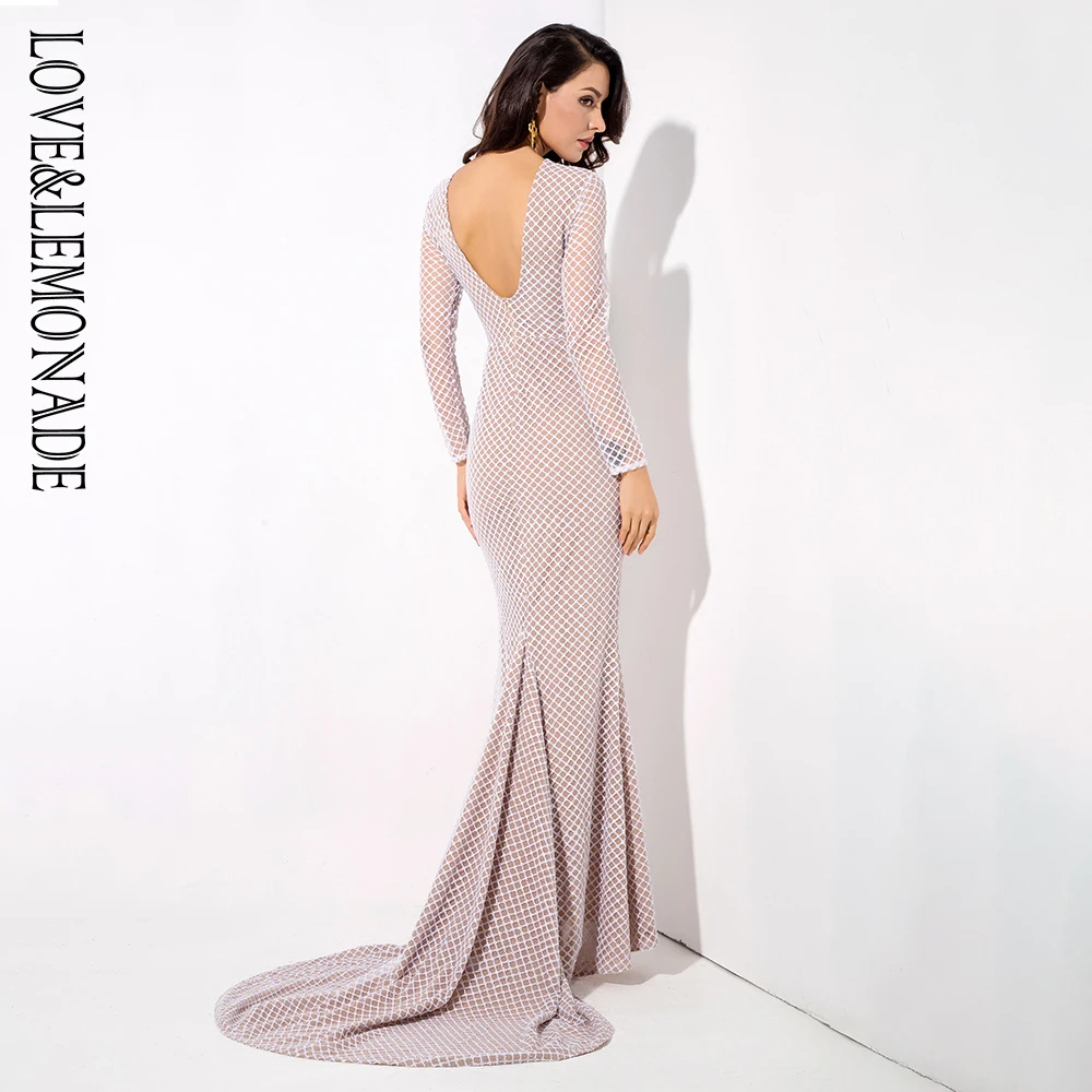 Blanc Lm1078 Longues Ouvert Manches Limonade Robe Treillis Perles Amour Dos Et Longue 7wq4ff