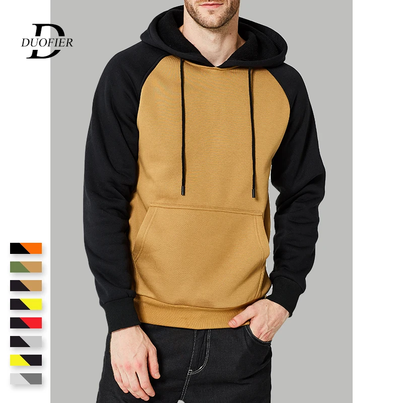 

Men Casual Hoodies Warm Fleece 2019 Autumn Solid Patchwork Male Hooded Sweatshirt Skateboard Hip Hop Street Sportswear Tracksuit