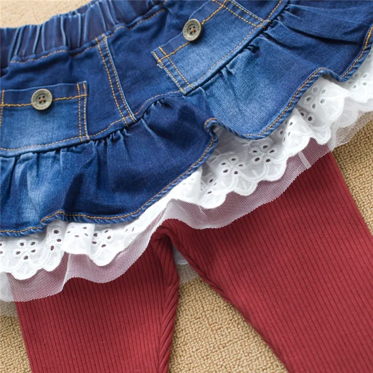 3-8 y kids leggings girls ruffle pants denim skirts lace leggings for girls clothes On Sales spring autumn trousers (8)