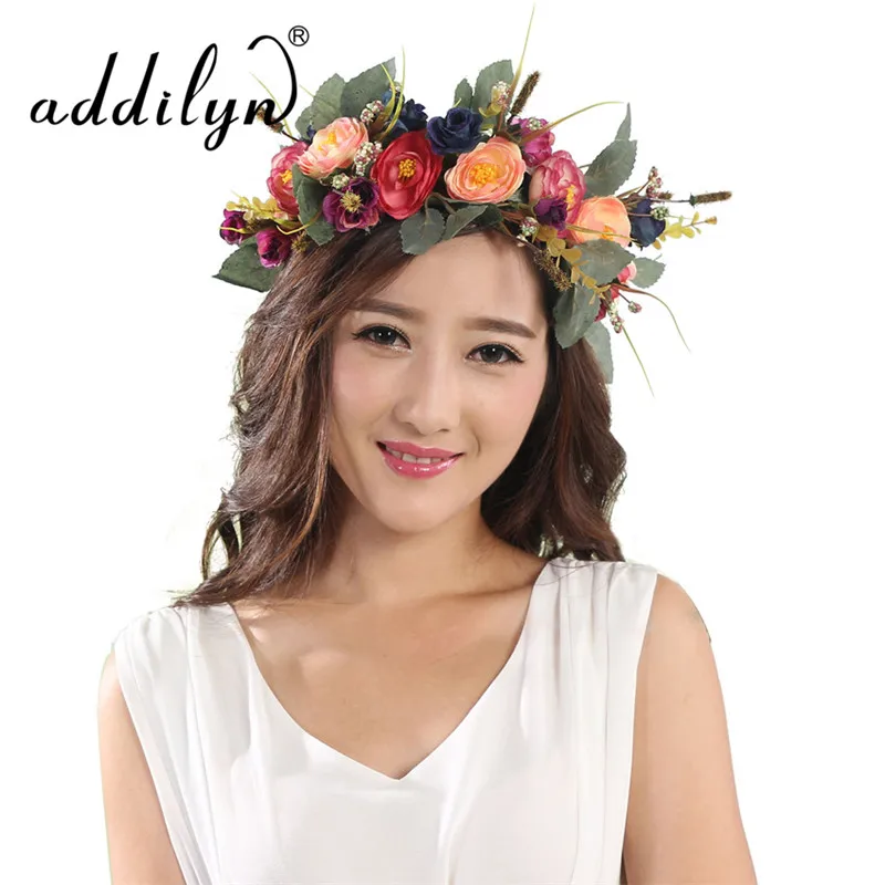 

1 PC Handmade Woman Girls Artificial Flower Headband Party Wedding Fabric Flower Wreath Hair turquoise Flower Crown