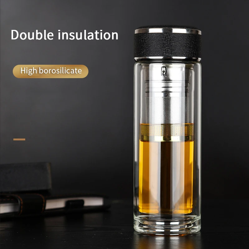 

300ml Double High Temperature Borosilicate Tea Glass Commercial Teapot with Lid Portable Sports Bottle Stainless Steel Filter