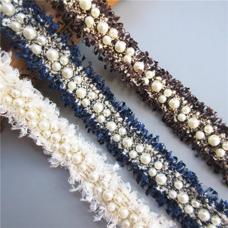 

1 yard Vintage 3cm Nylon Gold Pearl Beaded Embroidered Lace Trim Ribbon Fabric Handmade DIY Costume Dress Sewing Supplies Craft