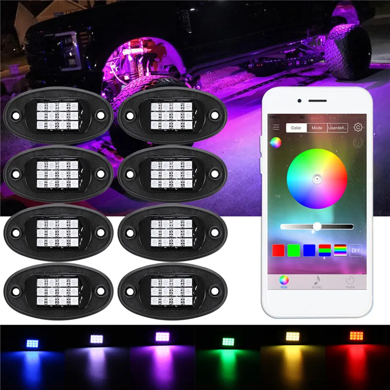 8Pcs Auto LED Rock Light Under Body Light RGB Car Atmosphere font b Lamp b font