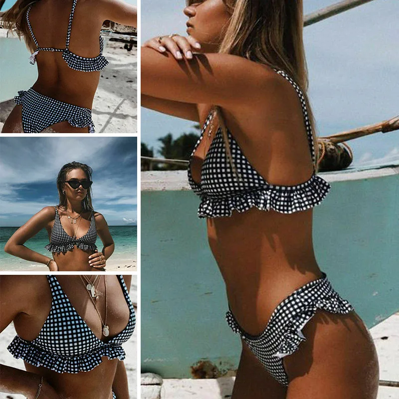 

2019 Hot Sale Women Brazilian Bikini Set Ruffle Hem High Waist Summer Swimwear Bathing Suit MSD-ING
