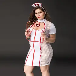 Сексуальный большой размер медсестры полый равномерное белье сексуальное с чувственным T-Pants видимое искушение полый красный и белый