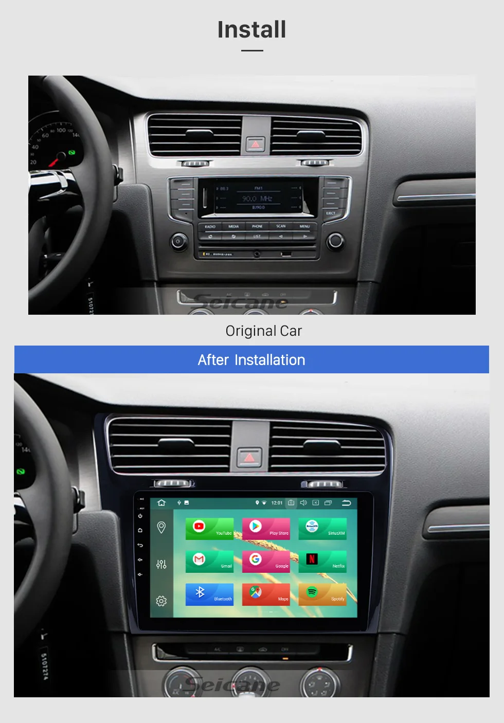 Clearance Seicane 10.1" Android 8.0/8.1 1Din Car DVD Radio GPS Navigation Wifi Multimedia Player For 2013 2014 2015 VW Volkswagen GOLF 7 2