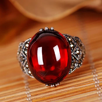 

High quality 925 sterling silver fashion Vintage Bohemia Natural stone garnet Bohemia rings Female jewelry lovers best gift