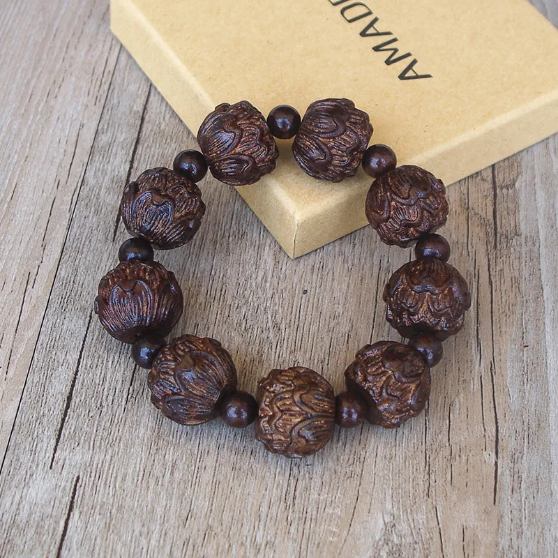 Мужской браслет из черного дерева с цветком лотоса 18 мм|strand bracelets|lotus braceletbracelet lucky |