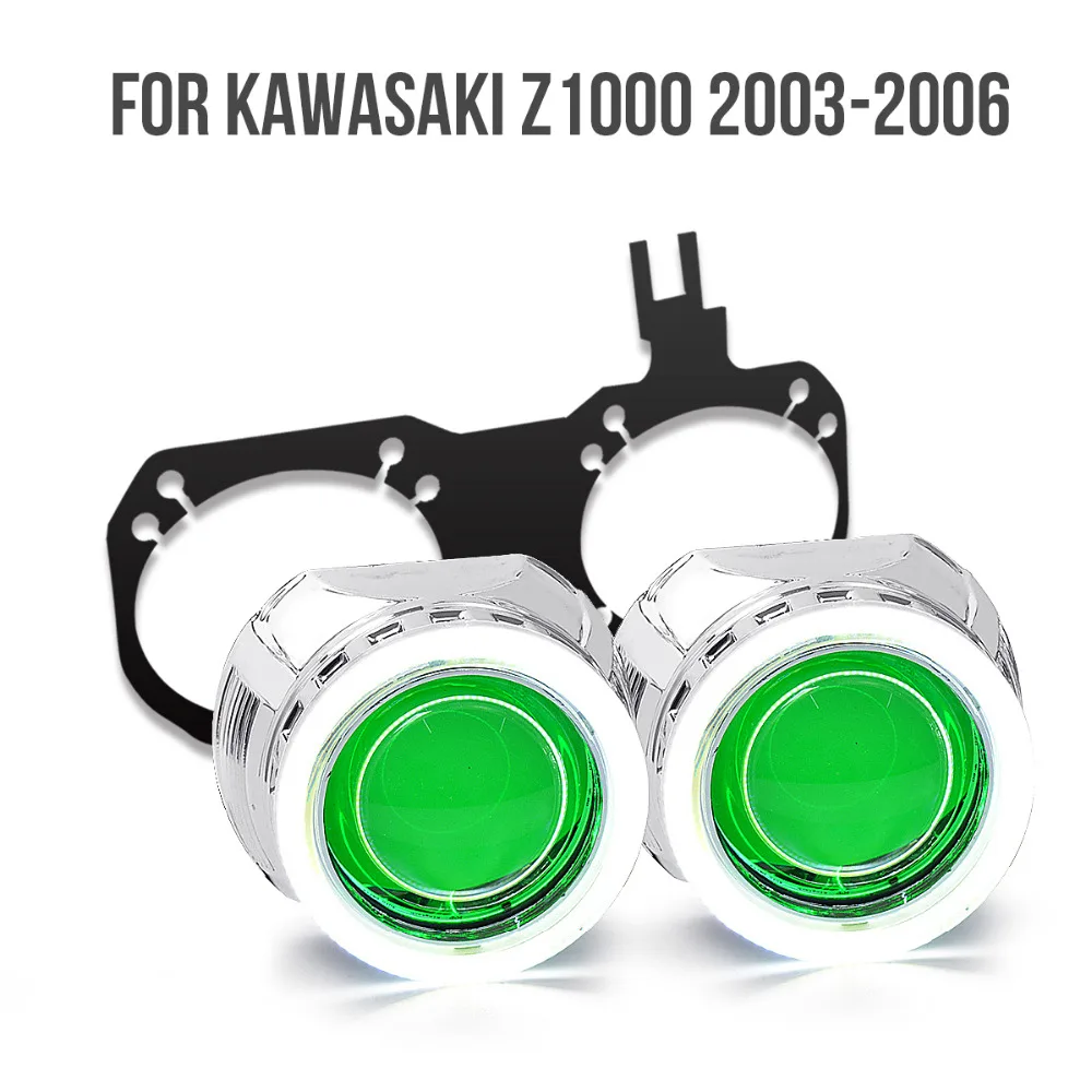 KT Headlight Suitable for Kawasaki Z1000 2003 2006 LED Angel Eyes Green