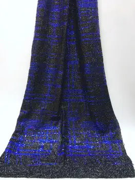 

Royal Blue african lace fabric 2019 high quality lace mesh fabric Gold Line Embroidered Sequins nigerian swiss lace fabric