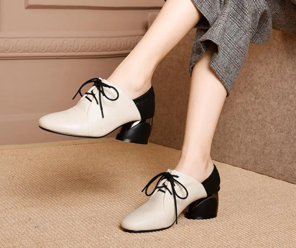 

Spring and Autumn season new European and American round head with deep mouth leather shoes