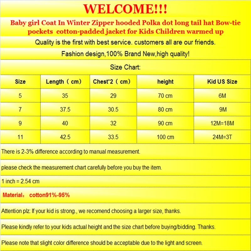 Baby girl Coat In Winter Zipper hooded Polka dot long tail hat Bow-tie pockets  cotton-padded jacket for Kids Children warmed up (9)