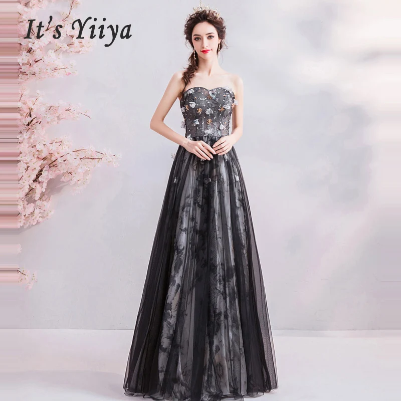 

Prom Dress Strapless Sleeveless Dresses Women Party Night A-Line Floor Length Vestidos De Gala Long Plus Size Beading 2019 E237