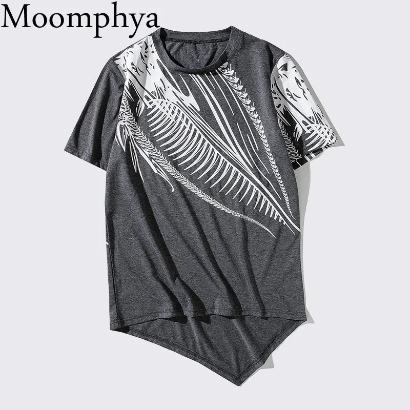 

Moomphya Dragon-pattern print men t shirt Dovetail hem t-shirt Summer top funny tshirt men Hip hop camisetas hombre