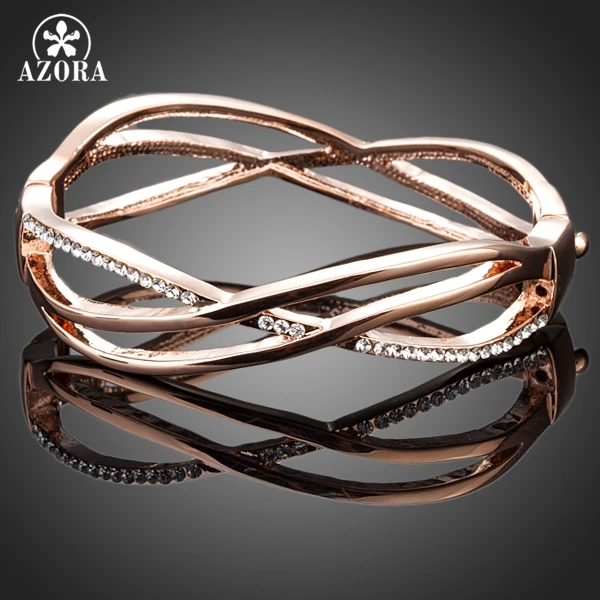 

AZORA Rose Gold Color Stellux Austrian Crystal Paved Bangle Bracelet TB0063