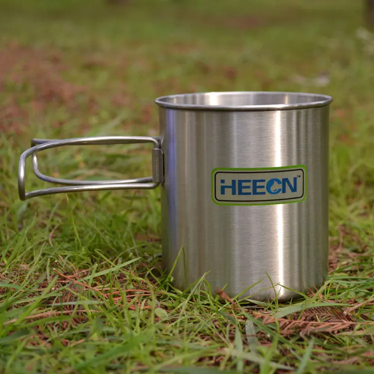 

free shiping Heecn outdoor stainless steel mug With capacity scales , camping cup folding handle stainless steel cup 500ml