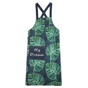 

Printed simple polyester linen couple sleeveless fabric home kitchen baking apron cooking men and women tropical Monstera