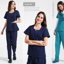 Стоматологическая красота Домашние животные больница женщина доктор с коротким рукавом хирургическая форма изоляции скраб набор, медицинская медсестра сплит костюм набор, ZK12