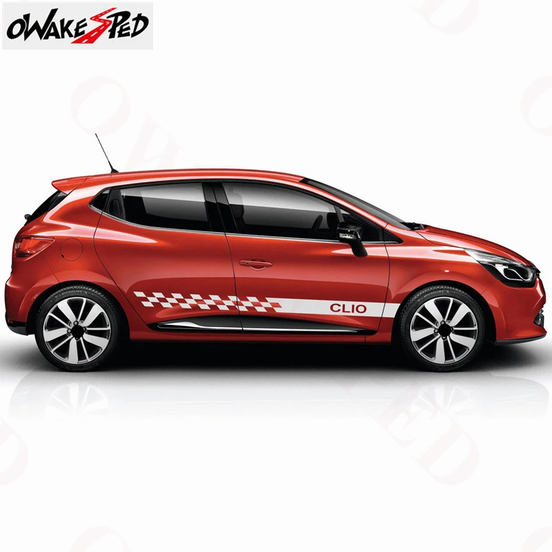 Для Renault Clio, спортивные полоски, наклейки для боковой двери автомобиля, для юбки, авто, для тела, Декор, наклейка, водонепроницаемый, гоночный стиль, индивидуальные наклейки