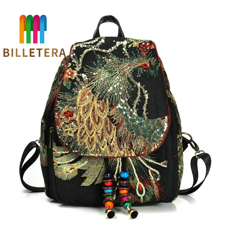 

BILLETERA Vintage Embroidery Womens Leisure Backpack Feminine Backpacks National Characteristics Travel Bag for women