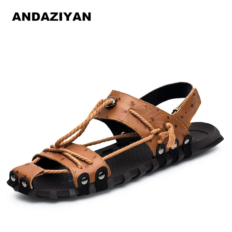 

New outdoor fashion Baotou breathable shoes summer leather sandals trend casual beach shoes male