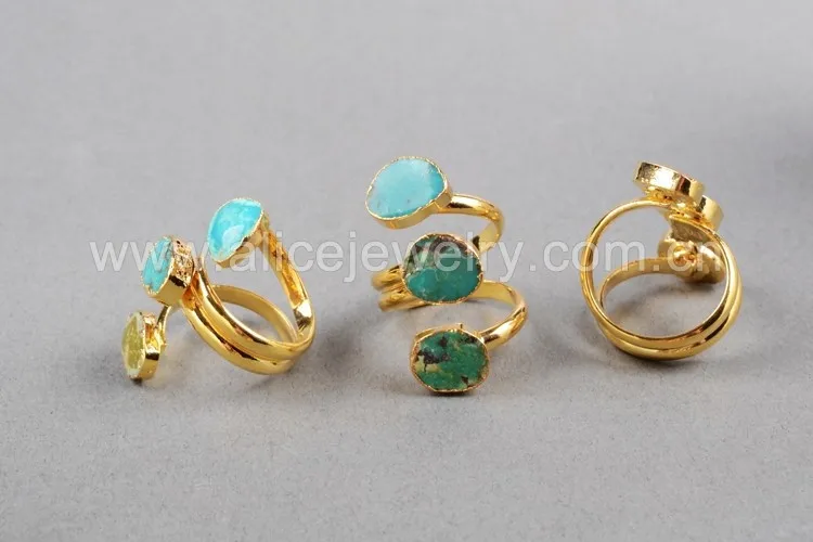BOROSA Bohemia натуральный синий каменный друзовый кольца, винтажное Бохо кольцо, модные золотые кварцевые друзы кольца для женщин G0280