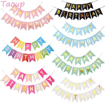 

Taoup Paper Gold Letters Happy Birthday Banner Fabric Hanging Flags and Banners Happy Birthday Party Supplies Baby Shower Decor