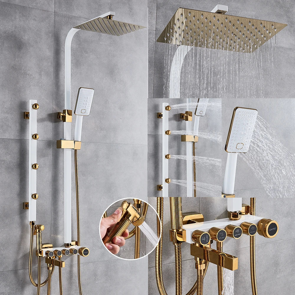 Buy Luxury White Gold Shower Faucet Set 5 Function