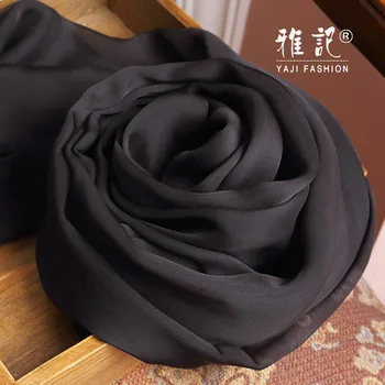 

Genuine Silk Women Scarf 2017 Summer Autumn Winter High Quality Shawl 200 * 65 cm Fashion Black Solid Color Scarves