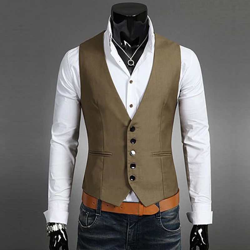 Men Sleeveless Jacket Business Suit Vest Slim Fit Gentleman Waistcoat ...
