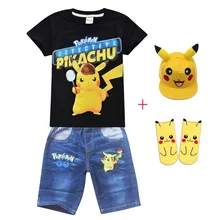 Новые летние комплекты одежды хлопковая детская одежда с Пикачу для мальчиков футболка+ шорты для маленьких мальчиков комплект из 2 предметов, одежда с покемоном, рождественские комплекты