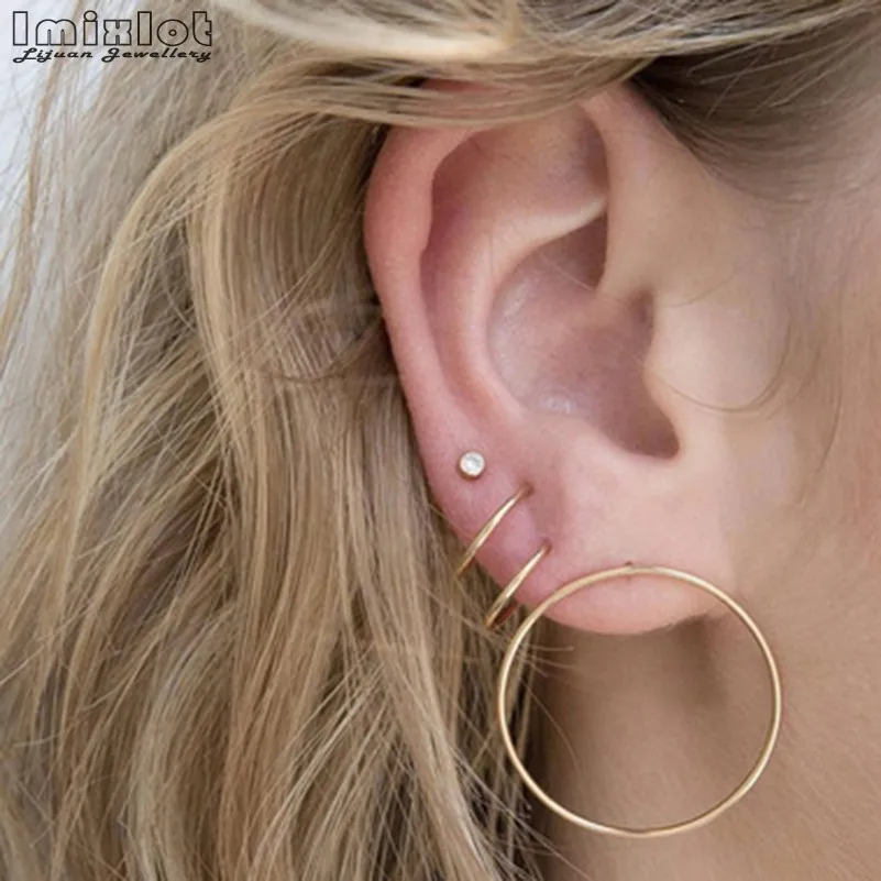 

Imixlot 6pcs/Set Minimalist Stud Earrings Set for Women Boho Large Hoop Piercing Earring Set Alloy Statement Jewelry Brincos