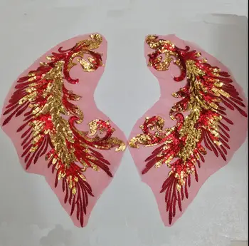 

Sequined DIY Patches For Dress Qipao Embroidery Phoenix Peacock Feather Pattern Applique Embroidery Glitter Tails 20Pairs DHL