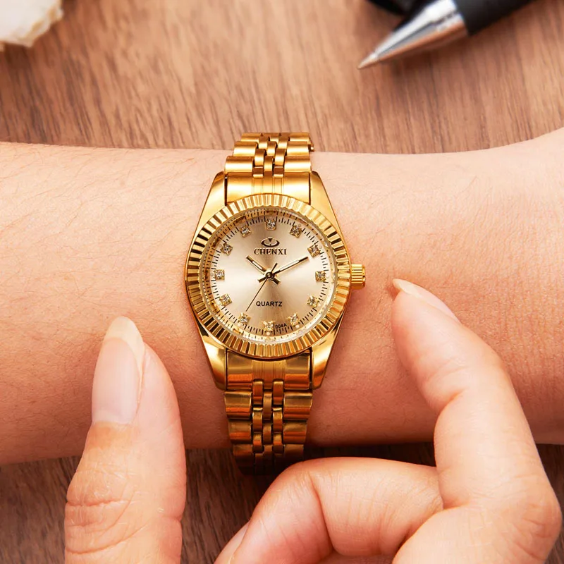 

relogio CHENXI Golden Clock relogio feminino Fashion Women Watch reloj moda mujer Luxury Quartz Watches WristWatch Gift Clock 47