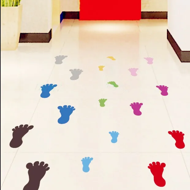 free ship 30pcs(15left/right) colored Baby Nursery footprints shape wall stickers,home decor floor furniture cabinet fridge,S1