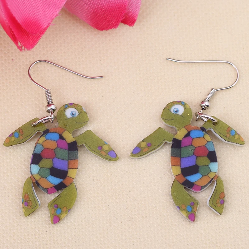 

Bonsny cute turtle lovely printing drop earrings acrylic new 2014 design spring/summer style for girls woman jewelry