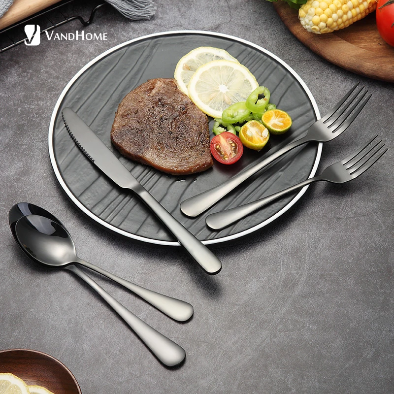 

VandHome Stainless Steel Tableware Reusable Cutlery Set Knife Spoon Fork Kitchen Dinner Set For Restaurant Dinnerware Silverware