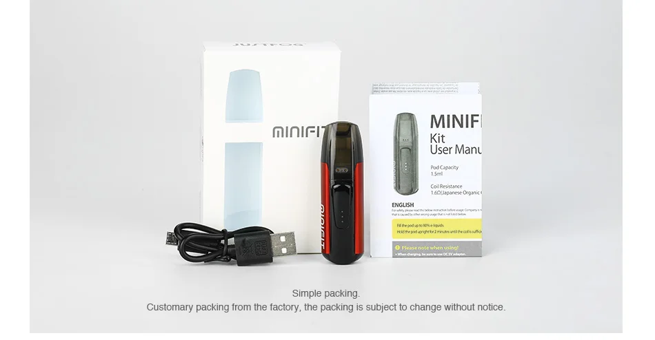 JUSTFOG MINIFIT Pod Vape комплект 370 мАч батарея с 1,5 мл картриджем Ом катушка и постоянный выход напряжения vs Justfog C601