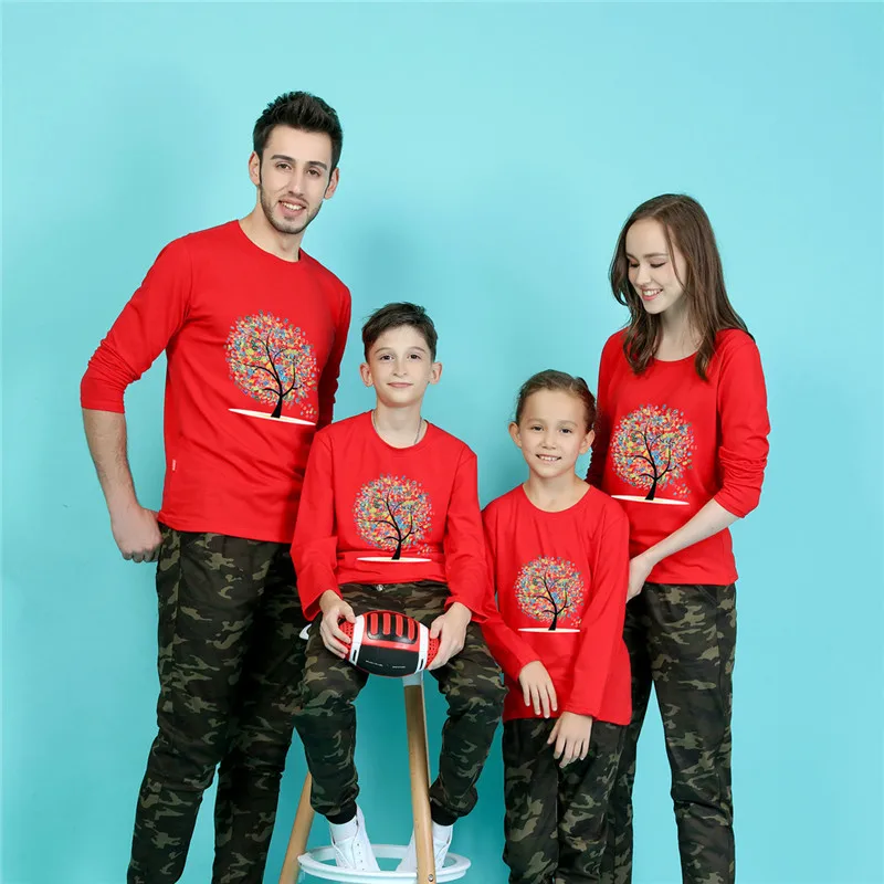 

2019 New Design Family Clothing Spring Autumn Long Sleeve Trees Printed Father Daughter Girl Boy T-shirt Family Matching Clothes