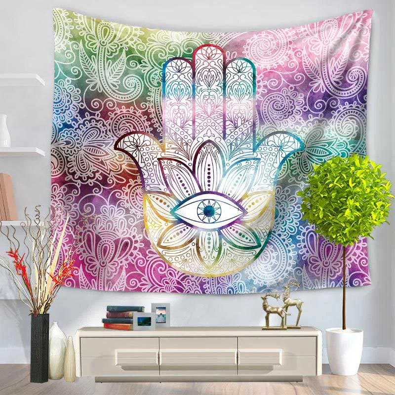

6 Colors Hamsa Hand Printed Tapestry Indian Mandala Wall Hanging Tapestries Carpet Beach Blanket Yoga Mat Home Decorations