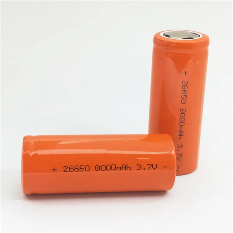 26650 многоразовых перезаряжающихся батарей, обеспечивает 26650A литиевая батарея, 3,7 V 8000mA 26650 orange. Подходит для фонарика