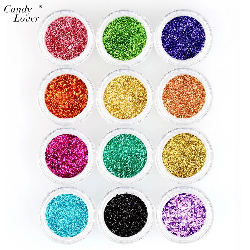 

Candy Lover 12 Color/ Set Metal Glitter Nail Tool Kit Acrylic UV Powder Dust colorful nail decoration for professional use only