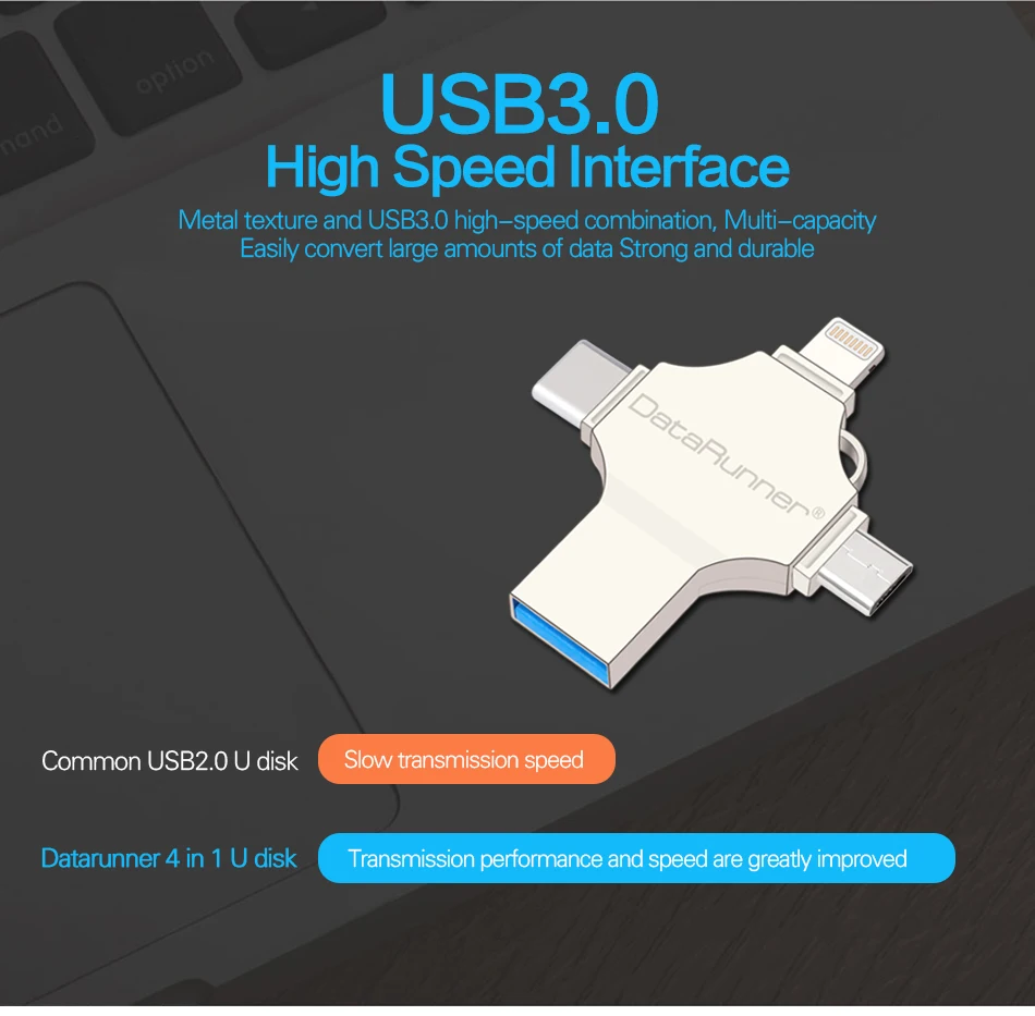 USB флеш-накопитель DataRunner 128 Гб OTG флеш-накопитель 32 Гб 64 Гб Флешка 4 в 1 USB3.0/iOS/Micro usb/type C USB флэш-диск памяти