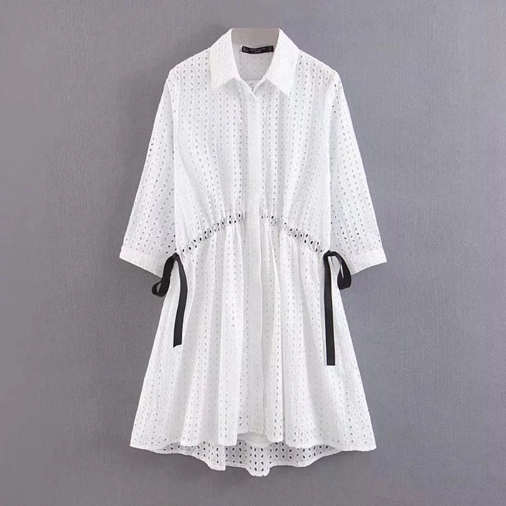 

Klacwaya women cotton 100% dress 2019 summer beach ladies casual embroidery see through dresses chic girls layered vestidos