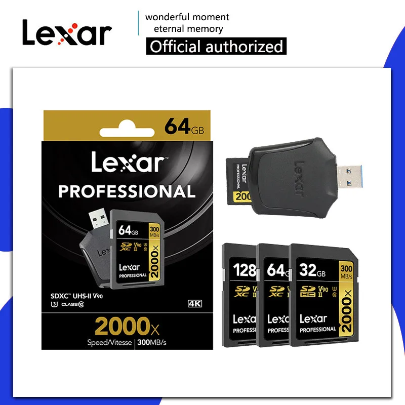 Карта памяти Lexar 2000X 32 64 128 Гб класс 10 U3 V90 4K SD карта 32 Гб 128 Гб 64 Гб 300 МБ флеш-карта SD память для камеры SDXC SDHC