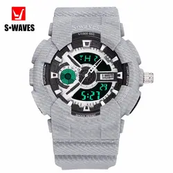 Swaves новый бренд Для мужчин цифровой Повседневные часы Пластик ЖК-дисплей двойной Дисплей Повседневное Спорт Армия Наручные часы masculino Relogio