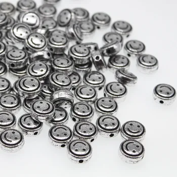 

CHONGAI 50Pcs Acrylic Antique silver Smiley Face Charm Beads Fit European Charm For Jewelry Making 13MM