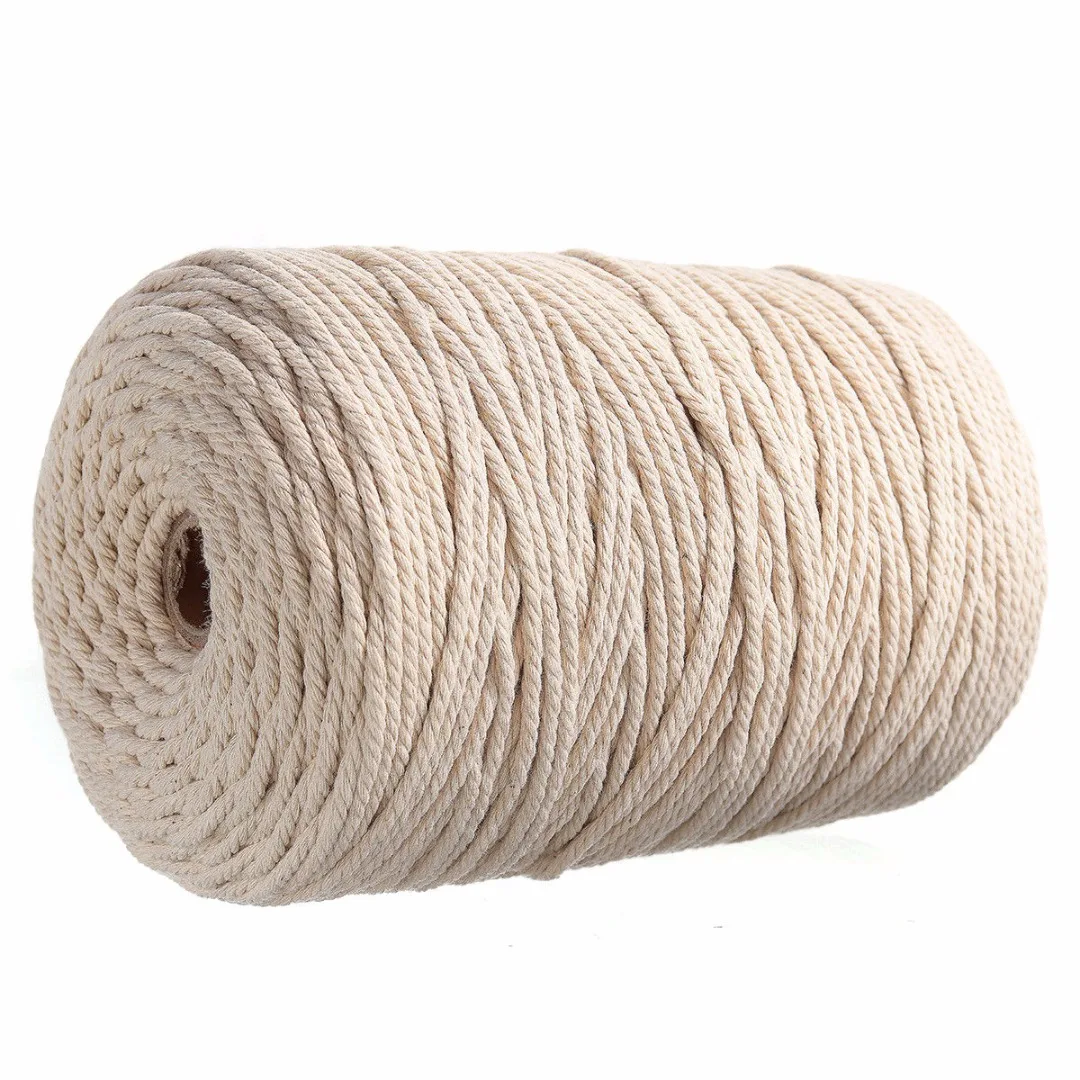 220M 3mm Natural Beige Soft Cotton Twisted Cord Rope Craft Macrame Artisan String DIY Handmade Tying Thread Cord Rope  Diameter