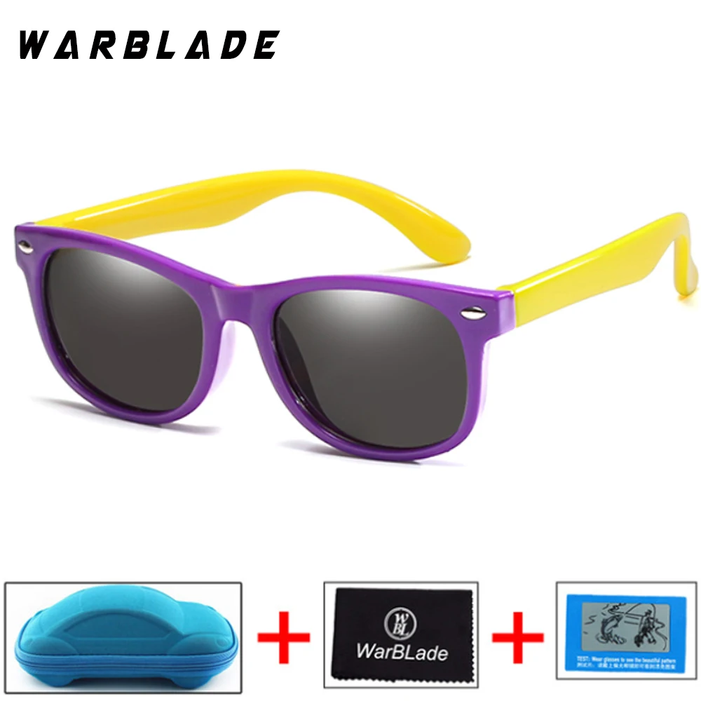 WarBLade Children Girls Safety Polaroid UV400 Kids Boys TR90 Polarized Sunglasses Mirror Sun Glasses Sport oculos With Case - Цвет линз: purple yellow